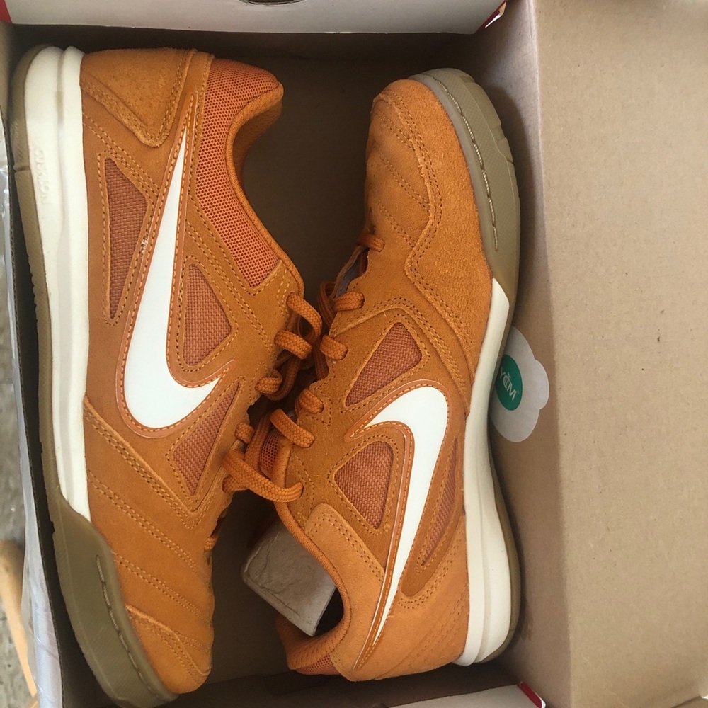 Nike Suede Tan-Orange Suede & Mesh Sneakers with White Swoosh